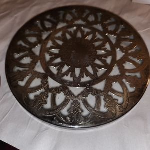 Silver Plated Glass Trivet Round Vintage 1920s